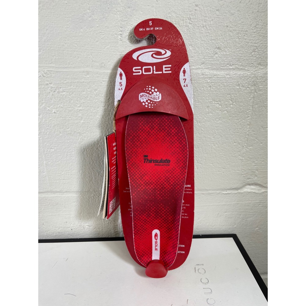 SOLE Thinsulate Insulation 3M‎ Moldable Red Insoles Arch Support Size 5 US/37 EU